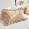 Almohada para cabecera de dormitorio, cojín de flecos a cuadros tejidos para sofá de sala de estar, cojín lumbar de tela para silla de oficina con inserto