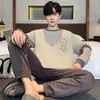 Pijama para Hombre Manga Larga Algodón Puro Primavera y Otoño Delgado Estudiante Joven Dibujos Animados Ropa de Casa Holgado Tallas Grandes Traje