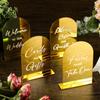 Letrero de acrílico con forma de arco de espejo dorado para recepción de boda, tarjeta de bienvenida a la mesa de boda, soporte de cinturón redondo