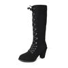Otoño e Invierno comercio exterior talla grande moda europea y americana botas de Caballero Romano con cordones botas altas de mujer punta redonda tacón alto grueso 43
