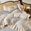 Juego de Ropa de Cama Gruesa de Felpa de Leche con Tallado Francés de Cuatro Piezas Juego de Tres Piezas de Sábana Bajera de Terciopelo de Cristal Sábana Cálida Juego con Terciopelo