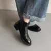 Botines Chelsea de Cuero Genuino Nuevos Otoño/Invierno Negros sin Cordones Tacón Grueso Tobillo Comercio Exterior Transfronterizo Punta Redonda Estilo Británico Botines Descalzos para Mujer