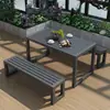 Conjunto de mesa e cadeiras de plástico-madeira para exterior para varanda, pátio, mesa e banco longos de lazer, parque, jardim, terraço, mesa e cadeira anticorrosivas de plástico-madeira