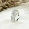 Anillo Abierto Explosivo de Tres Filas Completamente Incrustado con Diamantes para Mujer, Chapado en Cobre con Oro de 18 Quilates y Circonio, Anillo Apilable Exquisito y de Alta Gama que No Se Desvanece