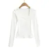 M1104-26 Novo Estilo Coreano Outono Inicial Slim Fit Manga Longa Lisa Básica Gola Quadrada Camiseta