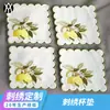 Juego de Posavasos Bordados de Cóctel de Limón, Mesa Estilo Francés Vintage, Tapete Absorbente Personalizado para Cafetería y Uso Doméstico