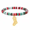 Popular Serie Navideña de Arcilla Polimérica Europea y Americana Pulsera Colgante de Acero Inoxidable de Papá Noel Muñeco de Nieve Joyería de Comercio Exterior al por Mayor