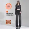 Jeans de Pierna Ancha con Forro de Polar Negro y Gris para Mujer, Nuevo Estilo Otoño e Invierno 2025, Cálidos y No Voluminosos, Pantalones de Cintura Alta Rectos Estrechos