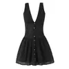 Moda Feminina Europeia e Americana Transfronteiriça Aliexpress Venda Quente Elegante Preto Decote V Sem Mangas Afunilamento na Cintura Emagrecedor Vestido