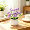 Amazon produto acabado feito à mão crochê flor artificial miosótis pequena planta em vaso buquê presente ornamento presente tecido com fio