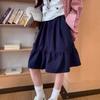 Saia Feminina de Comprimento Médio com Bolsos, Cintura Elástica, Novo Estilo Outono e Verão, Estilo College, Barra Larga