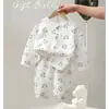 Conjunto de Pijama de Gaze de Algodão de Camada Dupla Classe A para Meninos e Meninas, Conjunto de Duas Peças para Bebês, Roupa Infantil para Primavera, Outono e Verão, Roupa de Primavera para Bebê
