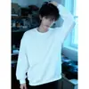 Sudadera blanca juvenil para hombre, camiseta de manga larga con cuello redondo de peso pesado forrada de forro polar para invierno, nuevo estilo primavera y otoño, camiseta interior base