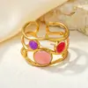 Anillo de acero inoxidable esmaltado resistente al color más vendido de Amazon con diseño de goteo de aceite, anillo abierto estilo INS europeo y americano