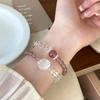 Dulce y Fresco Estilo Hada Suave Pulsera de Doble Círculo de Cristal de Fresa Lujo Ligero Flor de Rosa Hecha a Mano Pulsera de Cristal Nueva China