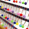 Fita Jacquard Colorida Pronta de Fábrica, Borla com Bolhas Coloridas Bordada à Mão, Renda com Franja e Contas, Renda para Código de Barras em Roupas