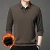 Camisa Polo Masculina, novo estilo outono e inverno, forrada com fleece, espessa, manga longa, para meia-idade, gola virada, camiseta masculina quente