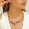 Conjunto de Colar e Brincos Retrô de Luxo Leve Europeu e Americano para Mulheres, Banhado a Ouro com Diamantes e Pérolas, Corrente para Clavícula, Joias da Moda de Nicho de Alto Padrão