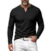 Camiseta masculina de manga comprida com listras verticais e gola V para outono, estilo americano, corte solto, top para usar por baixo, Amazon transfronteiriço