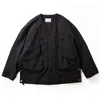 Chaqueta de Trabajo Estilo Japonés para Hombre, Estilo Funcional para Exteriores, Corte Holgado, Multibolsillos, Abrigo Casual sin Cuello para Hombre de Primavera y Otoño