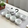 Conjunto de Chá Glacê de Floco de Neve Caixa de Couro de Vaca Cerâmica Branca Conjunto Completo Bule Xícara de Chá Conjunto de Chá Kung Fu Cerâmica Presente Atacado