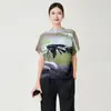 Suministro Directo de Fábrica Top Plisado de Manga Corta, Adecuado para Todos los Tipos de Cuerpo, Versátil para el Trabajo, Estampado, Fácil de Combinar, Camiseta Casual Plisada