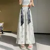 Tiro real Pantalones anchos de algodón lino seda de hielo estampados para mujer verano nuevo cintura alta ajustados holgados rectos casuales de nueve puntos