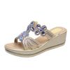 Sandalias de cuña con diamantes de imitación transfronterizas europeas y americanas para mujer, tacones altos, atuendos de moda de celebridades cibernéticas, sandalias de plataforma
