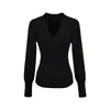 Suéter de punto sexy de manga larga con cuello en V cruzado profundo, nuevo estilo de primavera, elegante fruncido en la cintura, ajustado, color liso, jersey para mujer