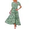 Vestido largo plisado con estampado floral y mangas abullonadas para mujer, primavera y verano 2024, estilo transfronterizo, estilo europeo y americano