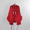 Novedad Otoño e Invierno 2026 Bata Cómoda de Plumas Manga Larga Ropa Interior Shorts Pijama Set de Tres Piezas Ropa para el Hogar Venta al por Mayor