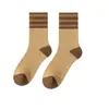 Meias Grossas de Inverno Femininas com Forro de Fleece, Meias de Toalha de Cano Médio Listradas em Melange, Quentes e Grossas para Outono e Inverno, Cano Médio