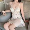 Pijama Satinado Sexy y Atractivo con Estampado 'Pure Desire', Escote Profundo en V, Acolchado, Talla Grande, Conjunto de Ropa de Dormir y para Estar en Casa 5671