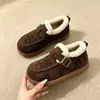 Sapatos de Algodão Birkenstock Retrô Femininos de Inverno com Plus Veludo Espessado de Solado Plano Slip-on Solado Macio Antiderrapante Quentes Botas de Algodão Tipo Feijão