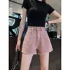 Shorts Jeans de Cintura Alta para Mulheres, Novo Estilo de Verão, Corte Solto, Emagrecedor, Azul, Petite, Perna Larga, Corte A, Hot Pants Finos