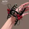 Moderna Nueva Pinza para el Cabello Roja con Perlas Estilo Coreano para Mujer, Elegante Accesorio para el Cabello con Decoración de Moño para la Parte Trasera de la Cabeza, Pinza de Tiburón para Peinado Completo