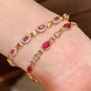 Pulsera de corindón rojo tesoro de color antiguo medio hecha a mano con diamantes de alto carbono y huevo de paloma cepillado, estilo dinero antiguo francés para mujer