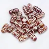 Cuentas dzi de ágata rojo con pátina de alto contenido de aceite de nueve ojos estilo Tíbet con contraste de color claro, cuentas sueltas con múltiples patrones, accesorios decorativos para pulseras al por mayor