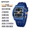 Reloj Electrónico Sanda Clásico Transfronterizo con Correa de Acero Multifunción Impermeable para Estudiante con Tres Zonas Horarias y Alarma