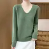 Suéter novo de malha 100% lã pronto para usar, top solto de gola V, segunda pele de malha, peça grossa para outono e inverno para mulheres