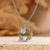 Collar de Conejo Lindo Floral para Mujer, Diseño de Nicho de Verano, Colgante Serie Bosque Estilo Chino, Cadena para Clavícula Año del Conejo Zodiacal Piedra Lunar