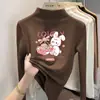 Ropa interior base con forro polar para niñas, nueva colección otoño/invierno 2026, estilo coreano, moderna, para niños mayores, cuello semi-alto, camiseta de manga larga con forro polar