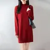 Nuevo Vestido de Punto de Lana con Cuello Medio Alto de Lana Pura Otoño/Invierno 2026 Vestido de Lana Base Holgado de Longitud Media para Mujer