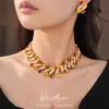 Collar Ovalado Vintage de Resina Tachonado con Diamantes, Cadena para Clavícula de Lujo Ligero de Nicho, Conjunto de Joyería Personalizado de Alta Gama