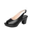 Sandálias populares de couro macio de ponta aberta para o verão, sapatos femininos plataforma antiderrapantes, sandálias de salto alto de comércio exterior