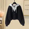 Sudadera con capucha y diseño único de dos piezas falsas para niños mayores, nueva chaqueta cárdigan fina de manga larga para primavera y otoño