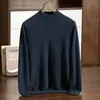 Nuevo suéter de cachemira para hombre de otoño e invierno, cuello semi-alto, color liso, suéter de punto base de lana casual de negocios