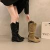 Botas Largas de Ante Marrón con Tacón Grueso 2025 para Mujer, Botas Altas, Estilo Western Apilado, Nuevo Otoño en Forma de V para Adultos