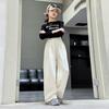 Calças de Moletom Femininas de Primavera e Outono 2025 Nova Moda Calças Estilosas com Bolso Dobrável Estilo Coreano para Meninas