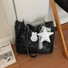 Bolso de Mano con Estampado de Estrellas Plateadas Ondulado Estilo Coreano para Niñas Aplicación de Conejo de Peluche Encaje Estrella Versátil Bolso de Hombro